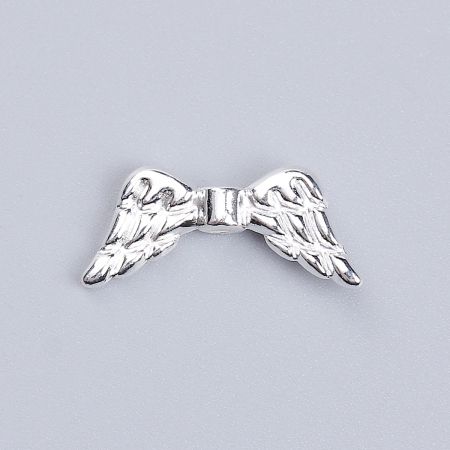 Bild von Zinklegierung Zwischenperlen Spacer Perlen Flügel Versilbert 19mm x 8mm, Loch:ca. 1.2mm, 100 Stück