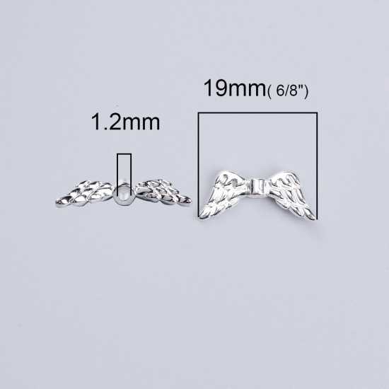 Picture of Zinc Based Alloy Spacer Beads Wing Silver Plated 19mm x 8mm, Hole: Approx 1.2mm, 10 PCs