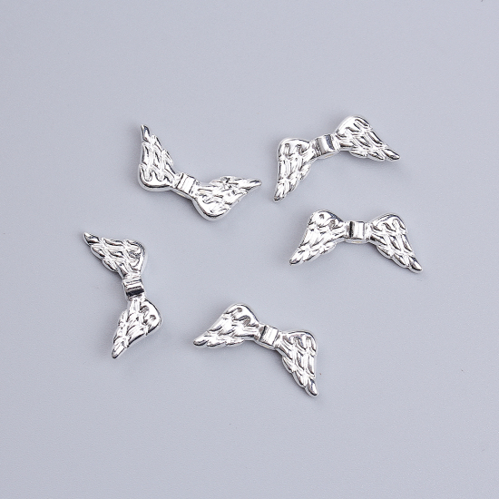 Picture of Zinc Based Alloy Spacer Beads Wing Silver Plated 19mm x 8mm, Hole: Approx 1.2mm, 10 PCs