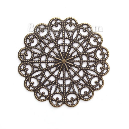 Picture of Zinc Based Alloy Embellishments Flower Antique Bronze Filigree Carved 43mm(1 6/8") x 43mm(1 6/8"), 30 PCs