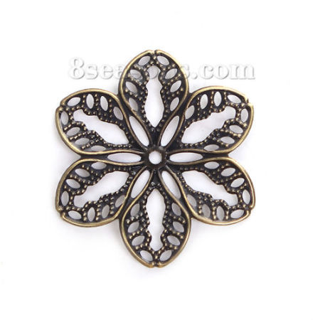 Picture of Zinc Based Alloy Embellishments Flower Antique Bronze Filigree Carved 32mm(1 2/8") x 29mm(1 1/8"), 50 PCs