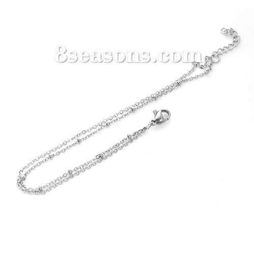 Picture of 304 Stainless Steel Double Layer Bracelets Silver Tone 19cm(7 4/8") long, 1 Piece