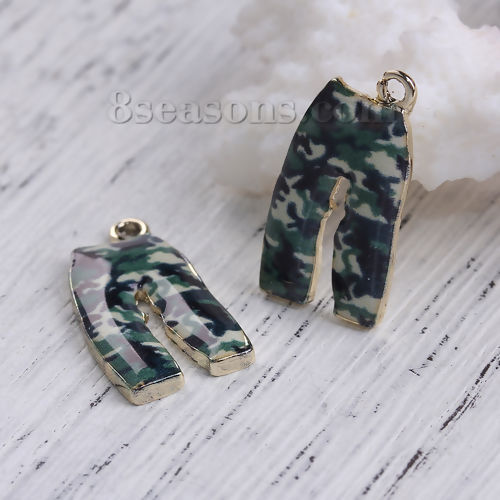 Imagen de Zamak Colgantes Charms Pantalones Chapado en Oro Verde del Ejército Esmalte 23mm x 13mm, 10 Unidades