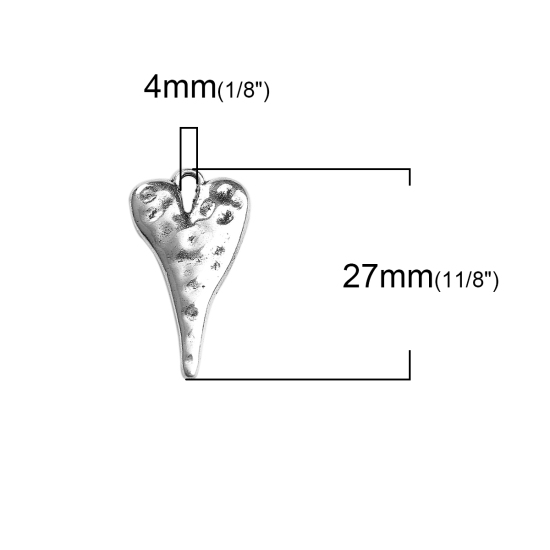 Picture of Zinc Based Alloy Charms Heart Silver Tone 27mm(1 1/8") x 14mm( 4/8"), 30 PCs