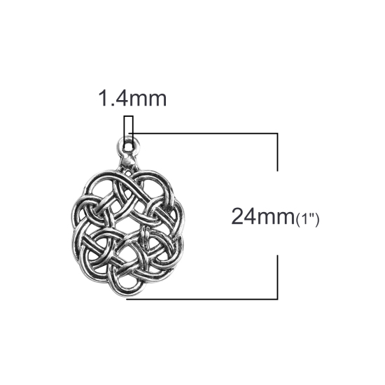 Immagine di Lega di Zinco Charms Nodo Argento Antico Filigrana 24mm x 17mm , 50 Pz