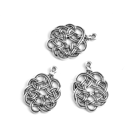 Immagine di Lega di Zinco Charms Nodo Argento Antico Filigrana 24mm x 17mm , 50 Pz