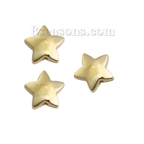Picture of CCB Plastic Beads Pentagram Star Golden About 14mm x 14mm, Hole: Approx 1.5mm, 100 PCs