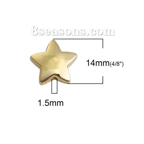 CCB プラスチック ビーズ 五芒星 ゴールデン 約 14mm x 14mm、 穴：約 1.5mm、 100 個 の画像