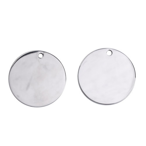 Picture of 3 PCs 304 Stainless Steel Blank Stamping Tags Pendants Round Silver Tone Double-sided Polishing 30mm Dia.