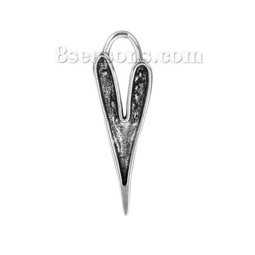 Bild von Zinklegierung Anhänger Herz Antiksilber 60mm x 19mm, 10 Stück