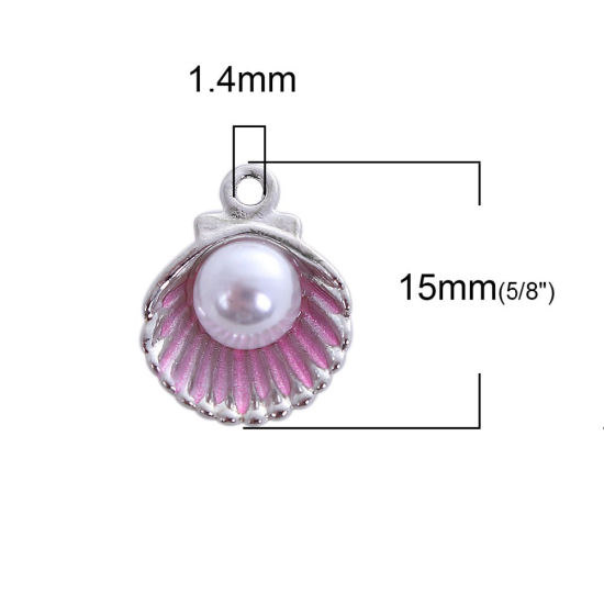 Picture of Zinc Based Alloy One Pearl Jewelry Charms Shell Silver Tone Blue Acrylic Imitation Pearl 15mm( 5/8") x 12mm( 4/8"), 20 PCs