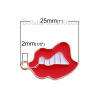 Picture of Zinc Based Alloy Makeup Charms Tooth Gold Plated White & Red Lip Enamel 25mm(1") x 17mm( 5/8"), 10 PCs