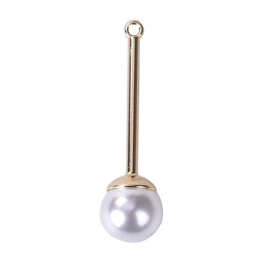 Picture of Acrylic One Pearl Jewelry Pendants Gold Plated White Acrylic Imitation Pearl 36mm(1 3/8") x 10mm( 3/8"), 10 PCs