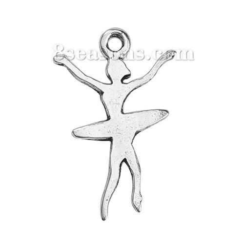 Picture of Zinc Based Alloy Charms Ballerina Antique Silver Color 20mm( 6/8") x 12mm( 4/8"), 80 PCs
