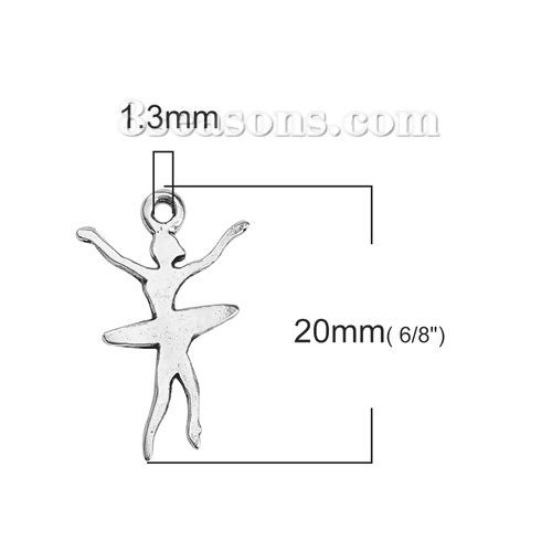 Immagine di Lega di Zinco Charms Ballerina Argento Antico 20mm x 12mm , 80 Pz