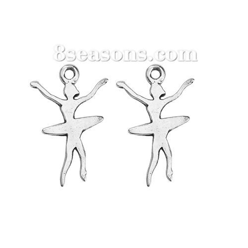 Immagine di Lega di Zinco Charms Ballerina Argento Antico 20mm x 12mm , 80 Pz