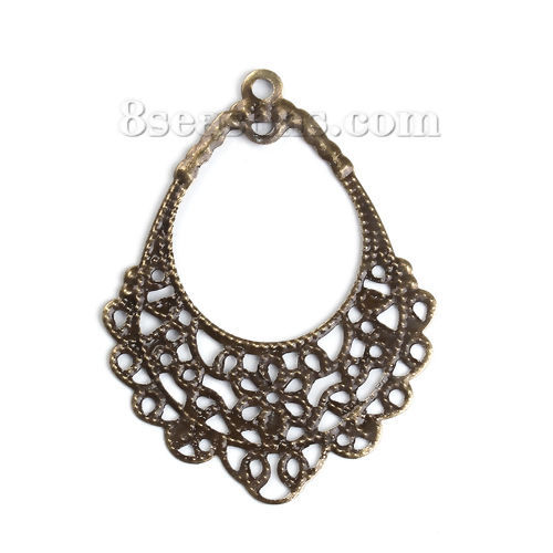 Immagine di Lega di Zinco Ciondoli Bronzo Antico Filigrana 42mm x 32mm , 50 Pz