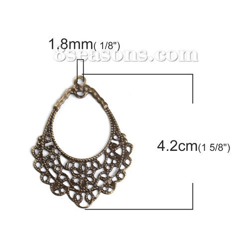 Immagine di Lega di Zinco Ciondoli Bronzo Antico Filigrana 42mm x 32mm , 50 Pz