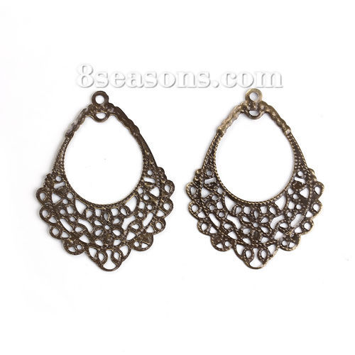 Immagine di Lega di Zinco Ciondoli Bronzo Antico Filigrana 42mm x 32mm , 50 Pz