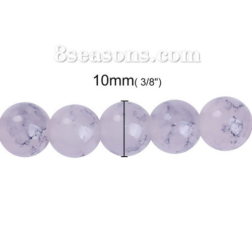 Bild von Glas Perlen Rund Helllilac Tintenwäsche ca. 10mm D., Loch: 1.6mm, 76cm lang, 1 Strang (ca. 80 Stück/Strang)