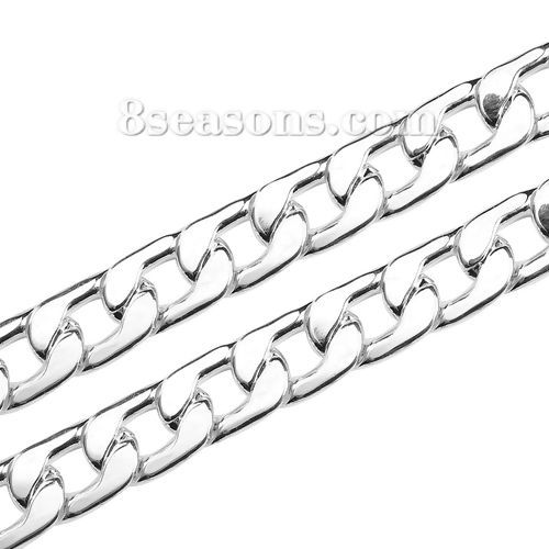 Picture of Iron Based Alloy Link Curb Chain Findings Silver Plated 15x9mm( 5/8" x 3/8"), 1 M