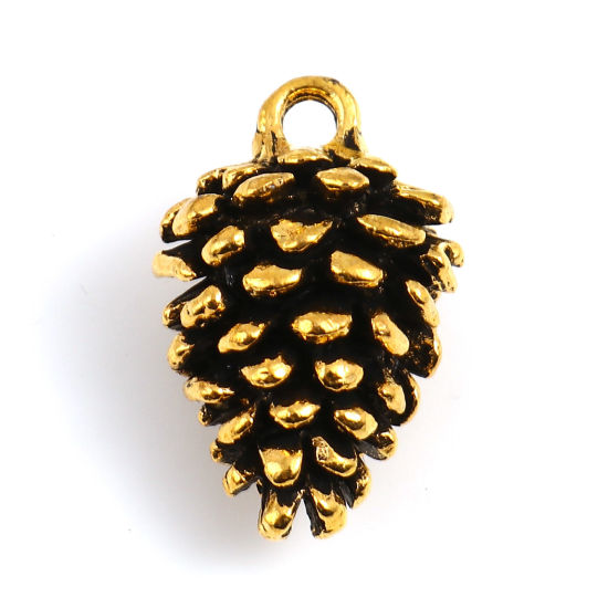 Picture of Zinc Based Alloy 3D Charms Pine Cone Gold Tone Antique Gold 20mm( 6/8") x 12mm( 4/8"), 20 PCs