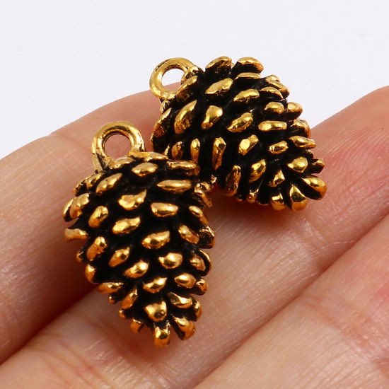 Picture of Zinc Based Alloy 3D Charms Pine Cone Gold Tone Antique Gold 20mm( 6/8") x 12mm( 4/8"), 20 PCs