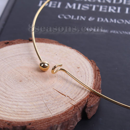 Picture of 1 Piece Vacuum Plating 304 Stainless Steel Collar Neck Ring Necklace For DIY Jewelry Making Round Gold Plated With Removable Ball End Cap 44.5cm(17 4/8") long