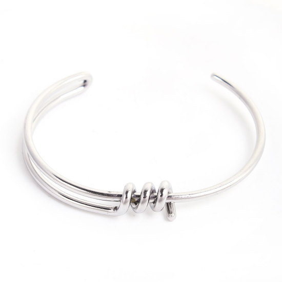 Immagine di 304 Acciaio Inossidabile Aprire Braccialetti Tono Argento 15.5cmLunghezza, 1 Pz