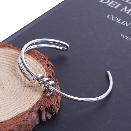 Immagine di 304 Acciaio Inossidabile Aprire Braccialetti Tono Argento 15.5cmLunghezza, 1 Pz