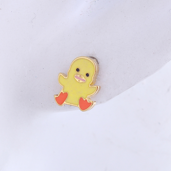 Immagine di 304 Acciaio Inossidabile Orecchini a Perno Oro Placcato Giallo Anatra Smalto 9mm x 7mm, Posta / Filo Dimensione: (17 misura), 1 Paio