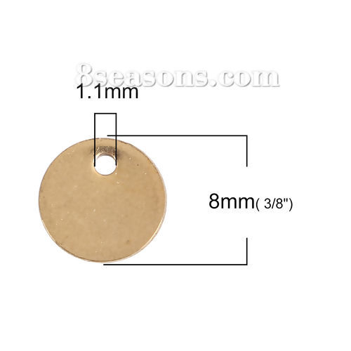 Picture of Stainless Steel Charms Round Gold Plated Blank Stamping Tags 8mm( 3/8") Dia, 10 PCs