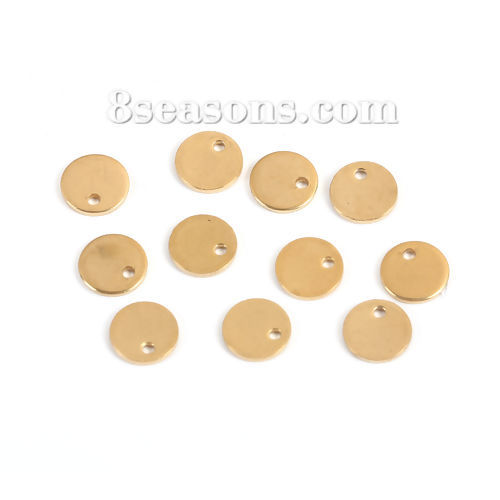 Picture of Stainless Steel Charms Round Gold Plated Blank Stamping Tags 8mm( 3/8") Dia, 10 PCs