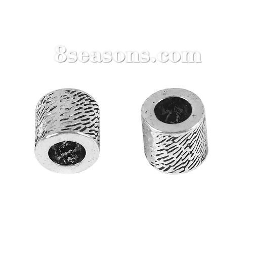 Bild von Zinklegierung Zwischenperlen Spacer Perlen Zylinder Antiksilber 8mm x 8mm, Loch:ca. 4.4mm, 50 Stück