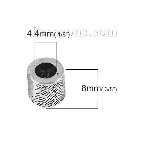 亜鉛合金 スペーサー ビーズ 円筒形 銀古美 8mm x 8mm、 穴：約 4.4mm、 50 個 の画像