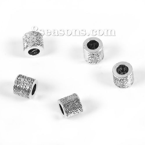 Picture of Zinc Based Alloy Spacer Beads Hammered Cylinder Antique Silver Color 8mm x 8mm, Hole: Approx 4.4mm, 50 PCs