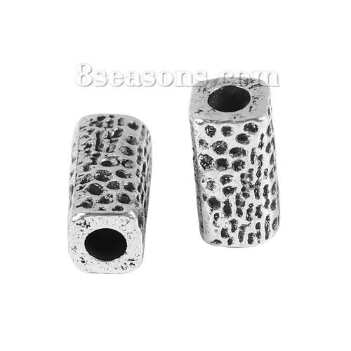 Bild von Zinklegierung Zwischenperlen Spacer Perlen Rechteck Antiksilber ca. 10mm x 5mm, Loch:ca. 2.4mm, 100 Stück