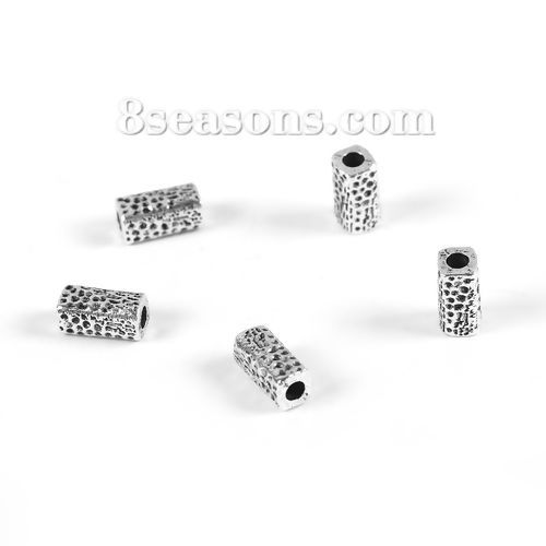 Picture of Zinc Based Alloy Spacer Beads Rectangle Antique Silver Color About 10mm x 5mm, Hole: Approx 2.4mm, 100 PCs