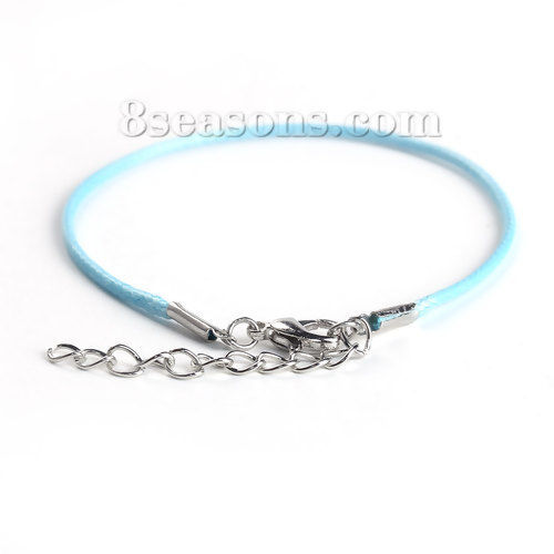 Picture of Wax Cord Braiding Bracelets Blue 19cm(7 4/8") long, 20 PCs