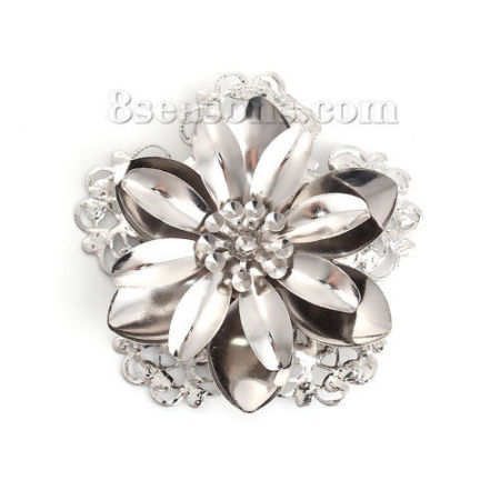 Lega di Ferro Cabochon per Abbellimento Fiore Tono Argento Filigrana Disegno ( Può Tenere ss10 Punta Indietro Strass) 51mm x 51mm, 10 Pz