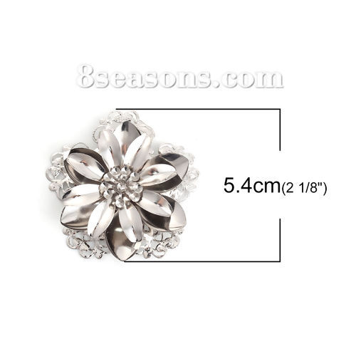 Bild von Eisenlegierung Embellishments Cabochons Blumen Silberfarbe Filigran (halten ss10 Spitzboden Strassstein) 51mm x 51mm, 10 Stück