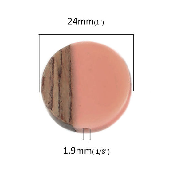 Picture of Wood Effect Resin Spacer Beads Flat Round Pink & Coffee About 24mm Dia, Hole: Approx 1.9mm, 2 PCs