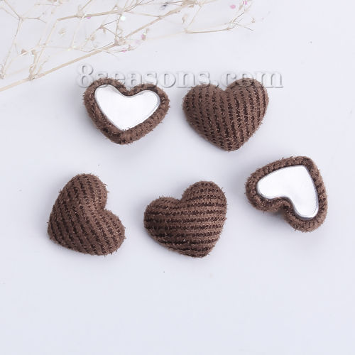 Picture of Zinc Based Alloy Embellishments Heart Coffee Velvet Covered 17mm( 5/8") x 14mm( 4/8"), 10 PCs