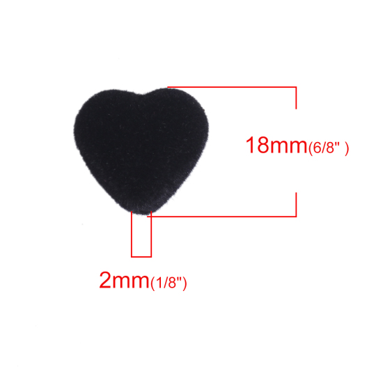 Изображение Бусины Акриловые, Сердце, Черный Флокирование 17мм x 17мм, Размер Поры: 2мм, 20 ШТ