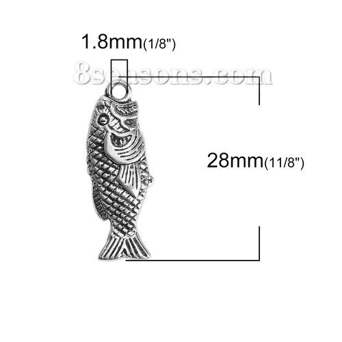 Picture of Zinc Based Alloy Charms Fish Animal Antique Silver Color 28mm(1 1/8") x 11mm( 3/8"), 50 PCs