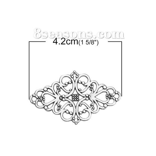 Bild von Zinklegierung Embellishments Cabochons Raute Antiksilber Filigran 42mm x 25mm, 30 Stück