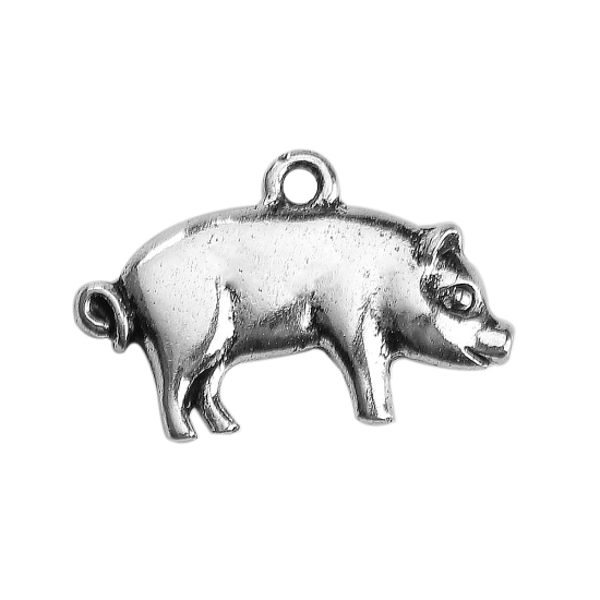 Imagen de Zamak Colgantes Charms Cerdo Plata Antigua 20mm x 13mm, 30 Unidades