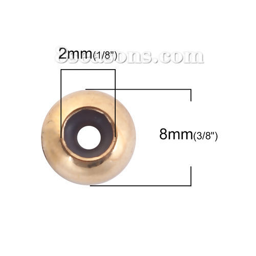 Picture of Brass Spacer Slider Clasp Beads Round Gold Plated With Adjustable Silicone Core About 8mm( 3/8") Dia, Hole: Approx 2mm, 5 PCs                                                                                                                                 