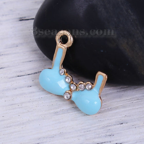 Picture of Zinc Based Alloy Charms Gold Plated Green Blue Bra Clear Rhinestone Enamel 17mm( 5/8") x 16mm( 5/8"), 10 PCs