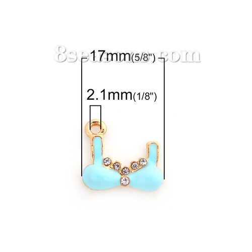 Picture of Zinc Based Alloy Charms Gold Plated Green Blue Bra Clear Rhinestone Enamel 17mm( 5/8") x 16mm( 5/8"), 10 PCs